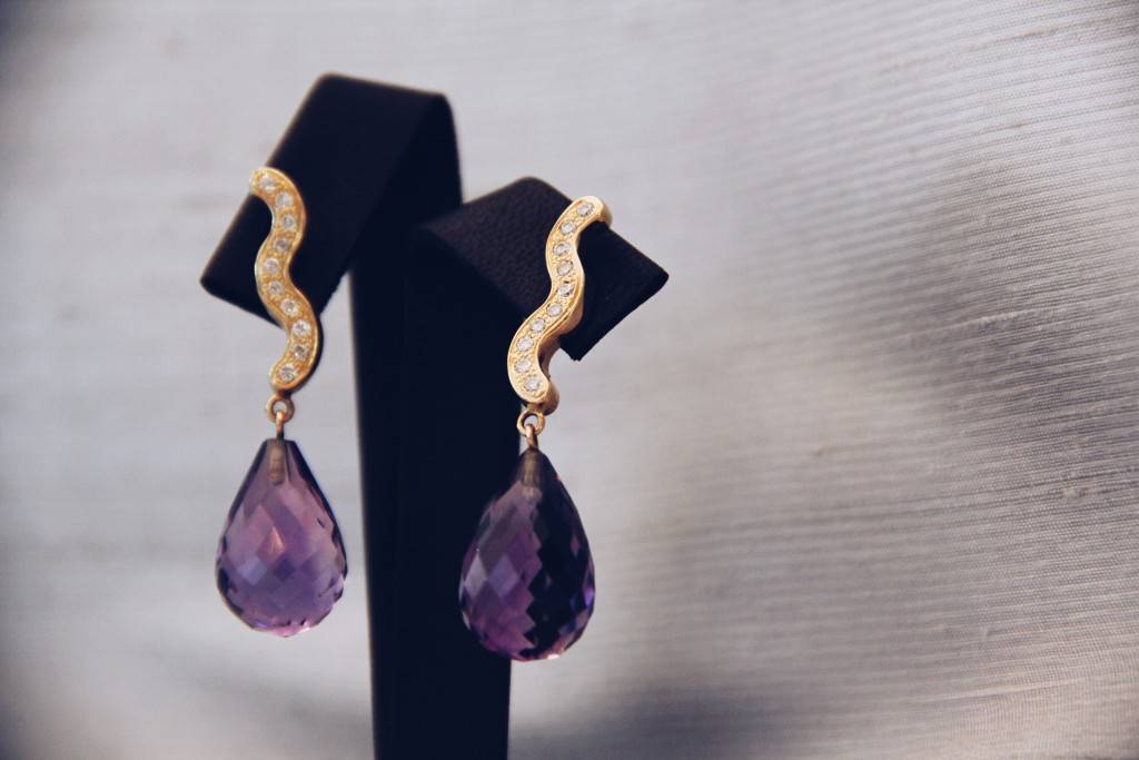 Amethyst Gemstone Gold Earrings