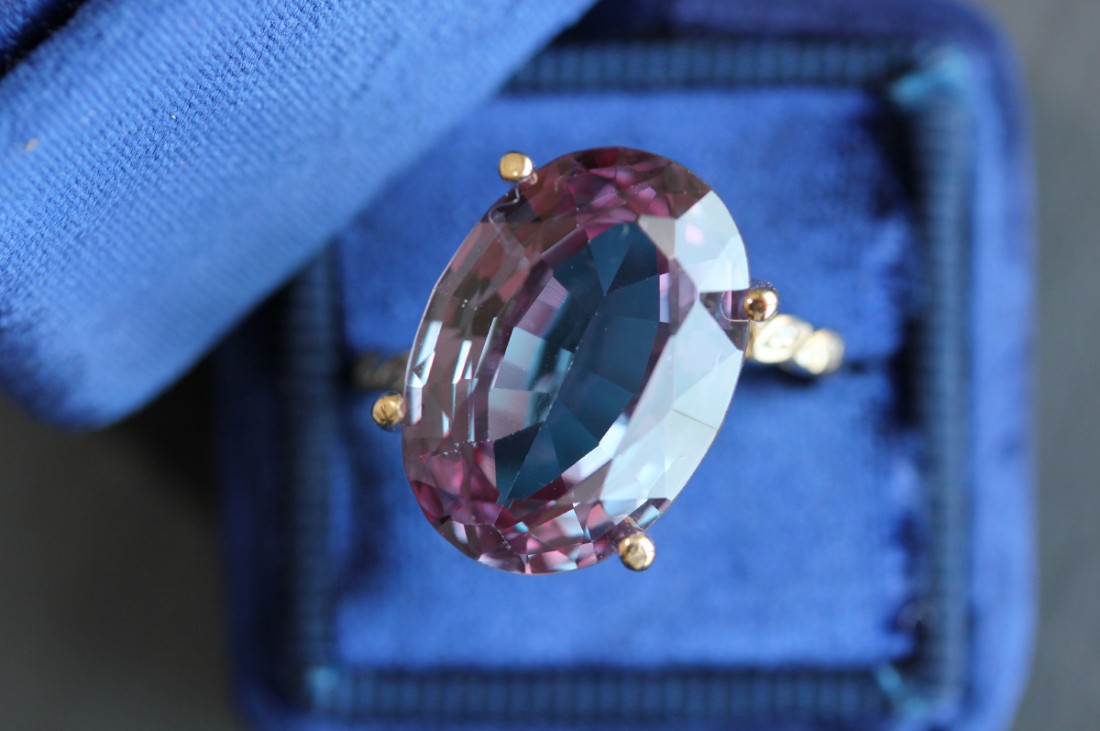 Alexandrite Ring in a Blue Case