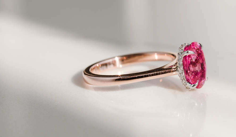 Pink Sapphire Underhalo Engagement Ring