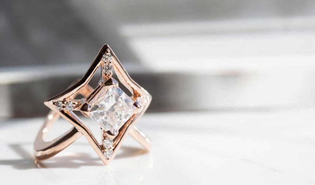 A custom rose gold diamond ring from Diamonds Forever, a San Diego jewelry store