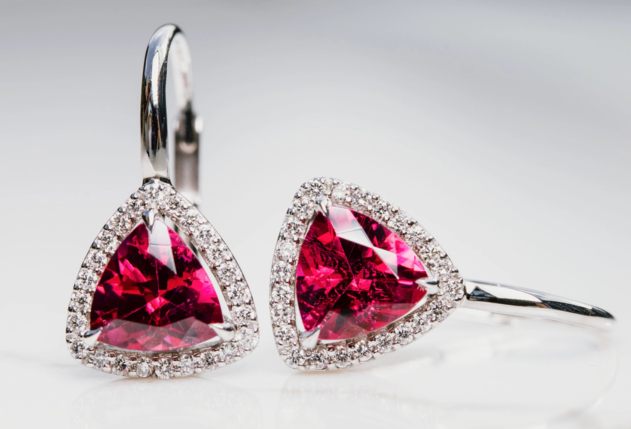 Pink Tourmaline Diamond Halo Earrings October Birthstone