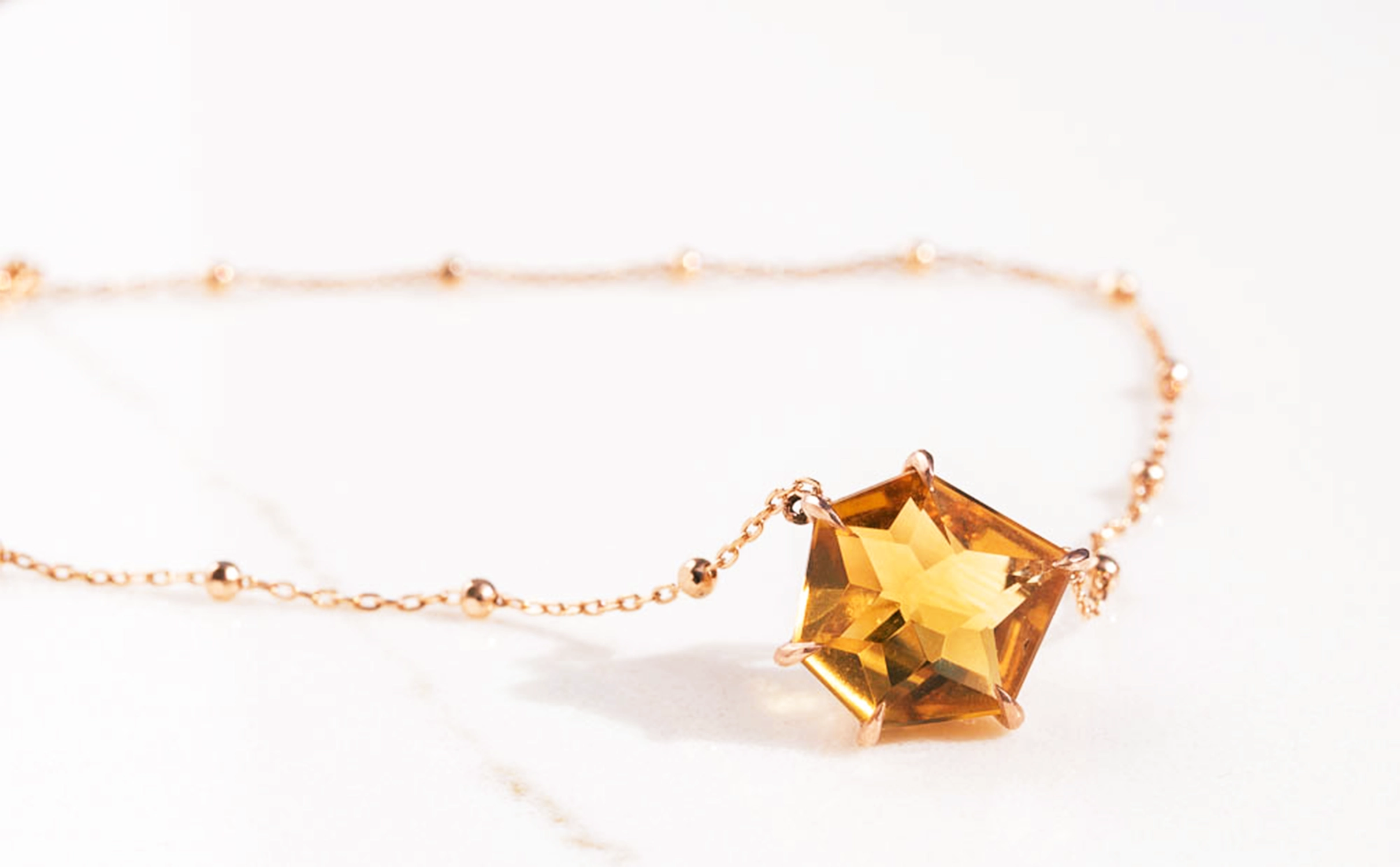 Hexagon Shape Citrine Pendant Necklace