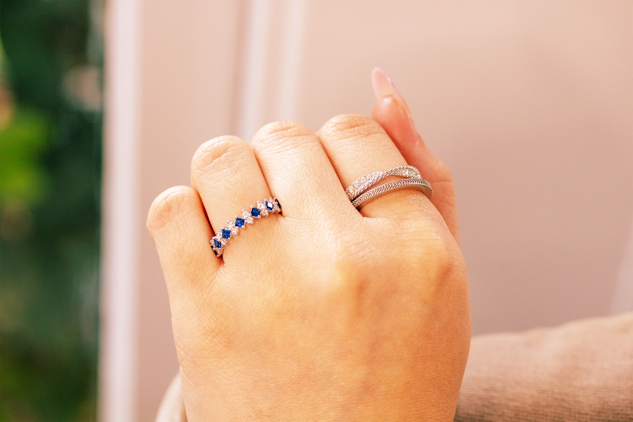 Sapphire and Diamond and Braided Wedding Bands Diamonds Forever San Diego
