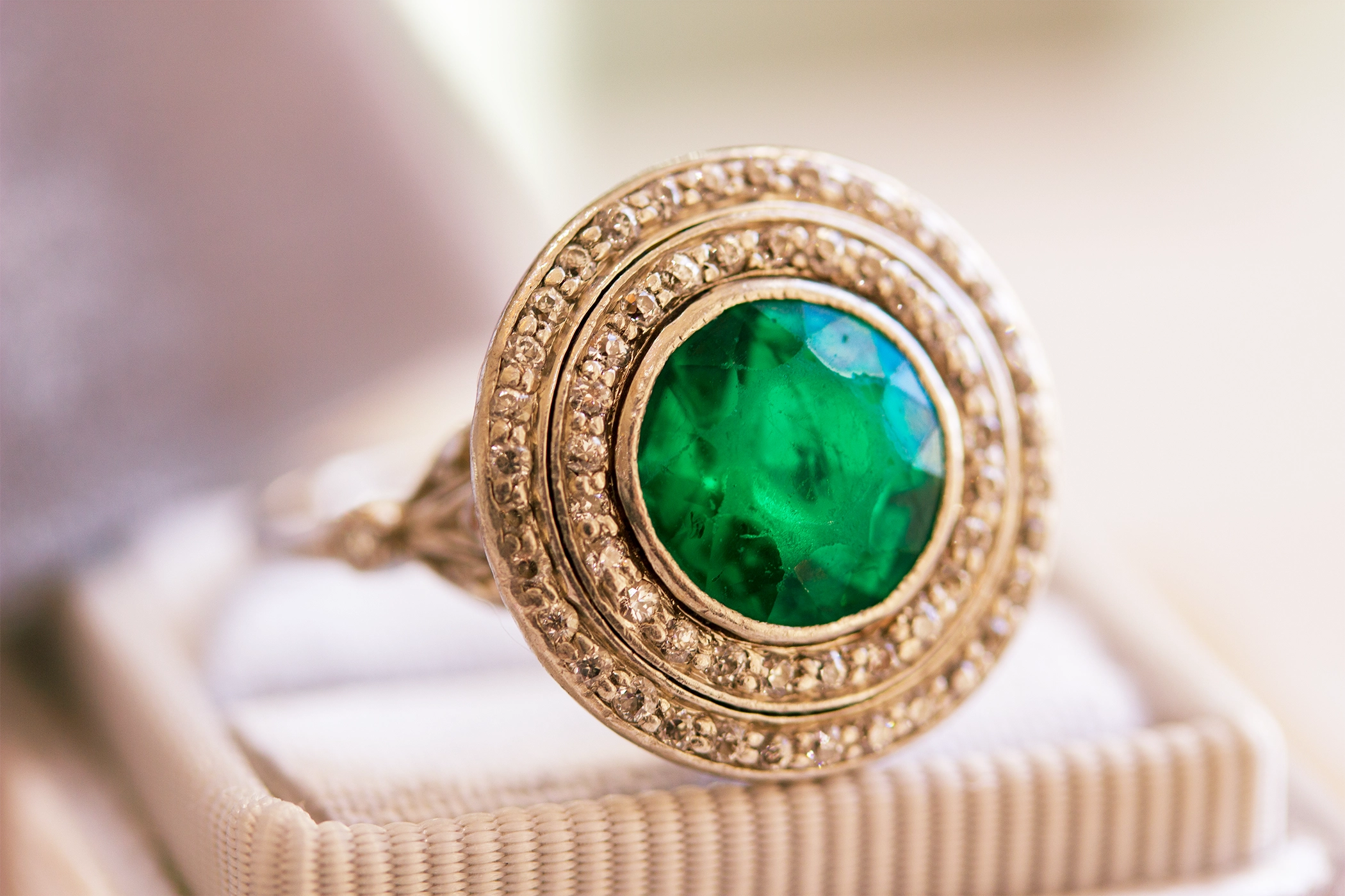 Antique Round Green Emerald Halo Ring Diamonds Forever