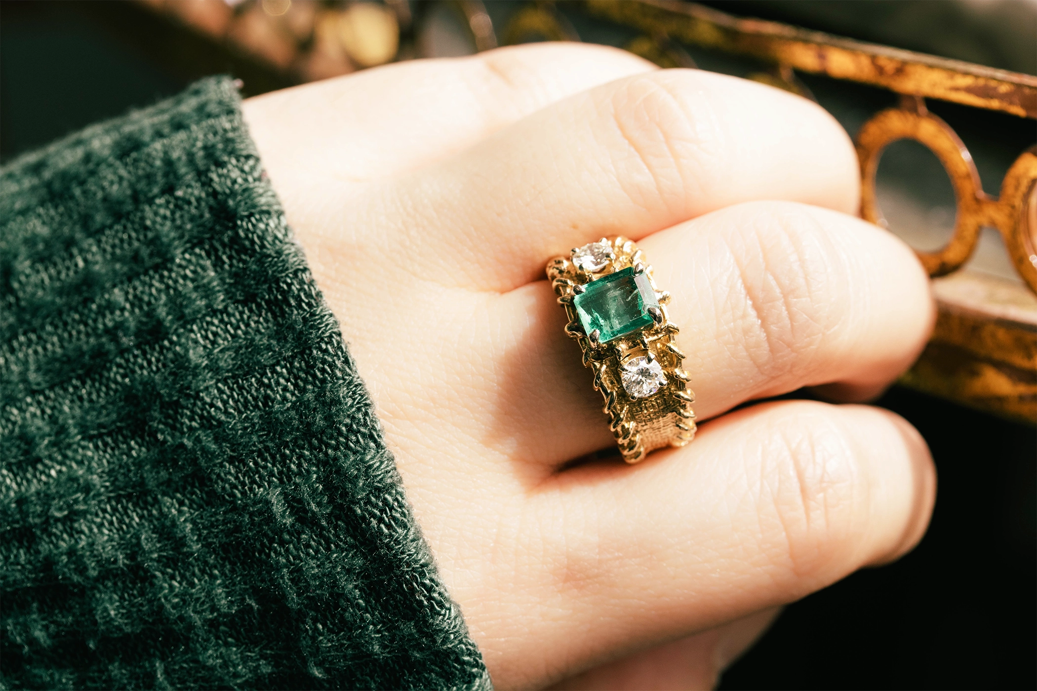 Rose Gold Green Emerald Ring Diamonds Forever San Diego